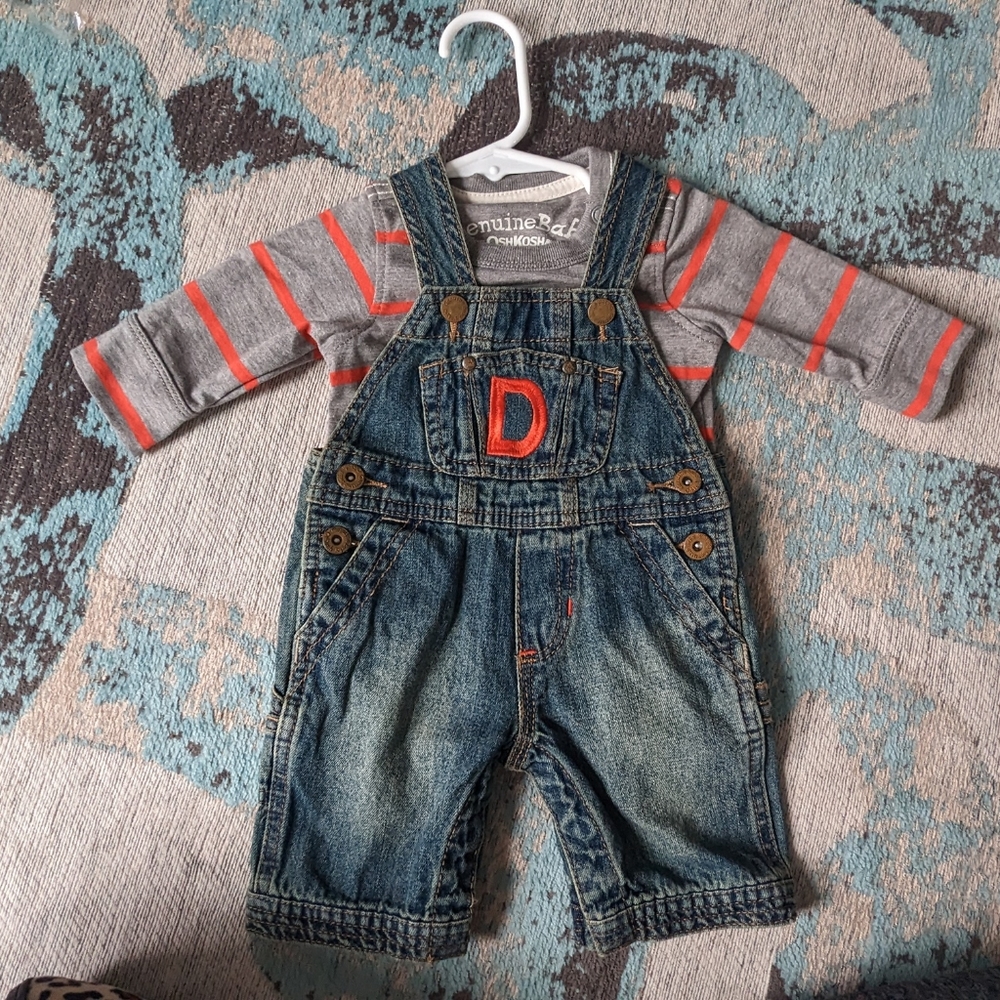 Brand new OshKosh denim overalls and shirt set orange D initial newborn